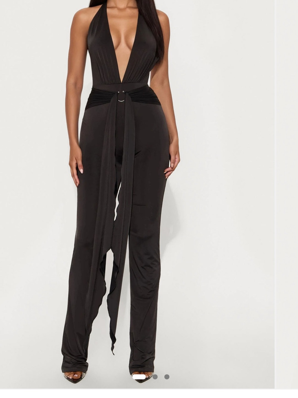 Madeline Black Plunging Halter Jumpsuit
